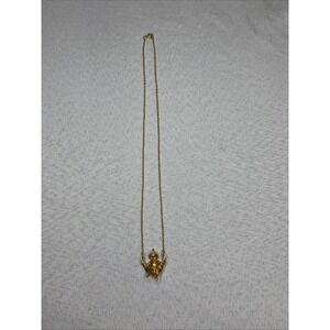 Vintage Franklin Mint Gold Tone Pixie Elf on Moon Swing Pendant Necklace 18in